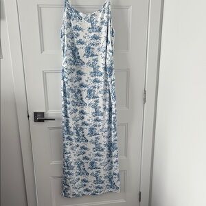 Blue and White Sleeveless Maxi Dress